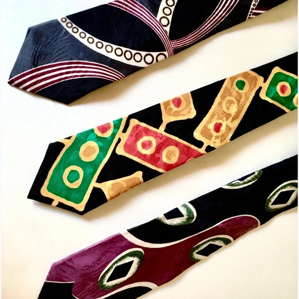 Set of 3 Vintage 1980’s-90’s Men’s Abstract Silk Ties Halston